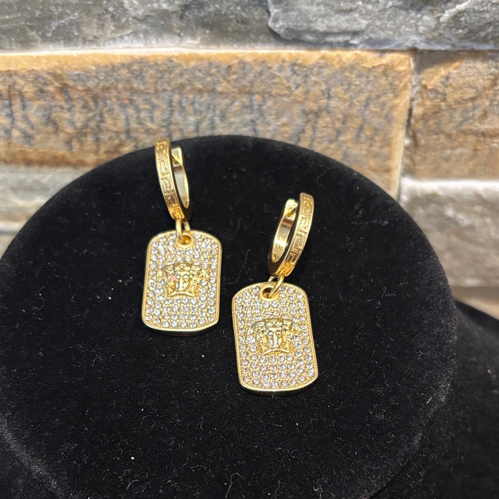 Gold Hoop Versace  Earrings with Crystal Accents